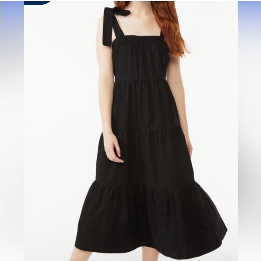 Free Assembly Black Tie Tank Tiered Flowy Midi Boho Dress Size Large